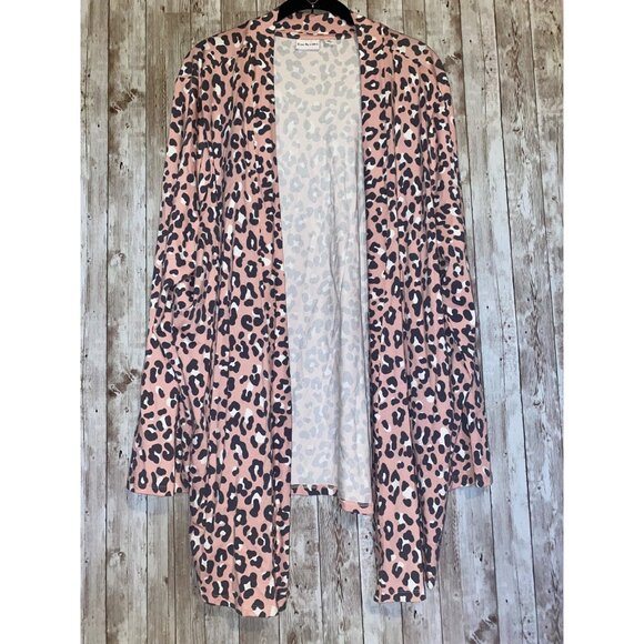 Kim Rogers Women's Pink Leopard Open Front Cardigan Size 2X Animal Print - Picture 1 of 9